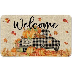 Fall Door Mat 17x29 Inch, Fall Decorations for Home, Pumpkin Truck Welcome Mats
